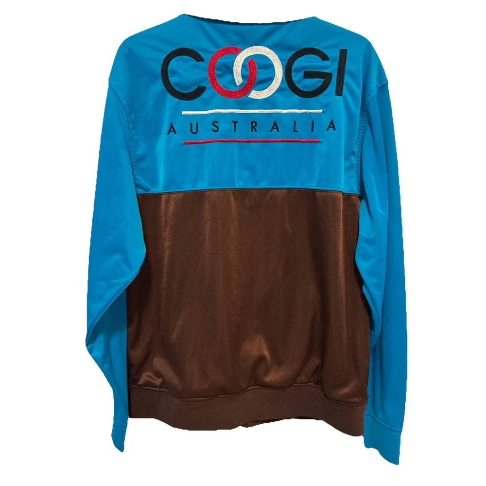 Coogi Mens Y2K Blue/Brown Polyester Long Sleeve Full Zip Track Jacket Sz L
